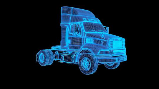 蓝色线框全息科技卡车动画带通道