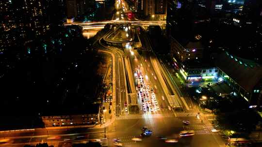 杭州拱墅区环城北路中河立交桥夜景车流延时