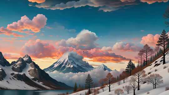 雪山自然风光黄昏美景