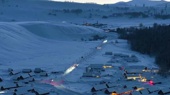 禾木冬天晨曦 村庄 禾木雪景新疆冬季旅游