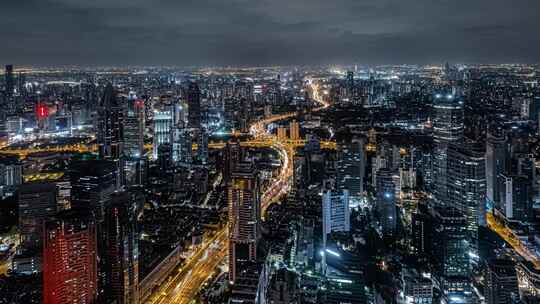 航拍上海南北高架夜景延时