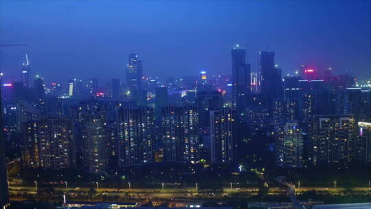 航拍深圳湾东西公路 高楼大厦 夜景 中景 拉