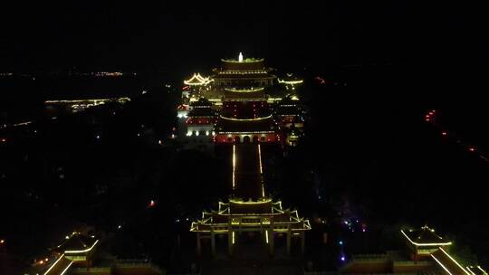 福建莆田湄洲岛妈祖庙夜景航拍