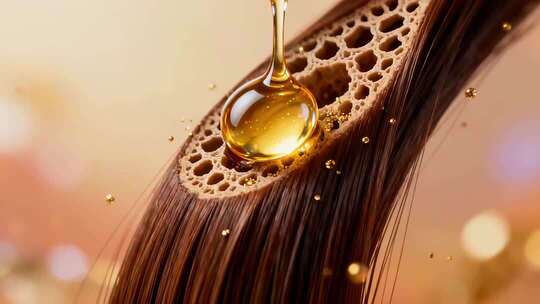 护发精油滴入发丝素材