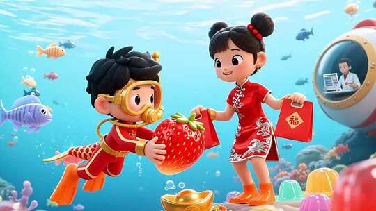 海底儿童卡通新春互动场景