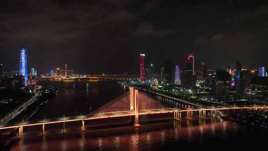 珠海夜景航拍横琴大桥夜晚城市建筑灯光风光