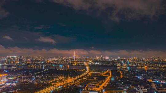 8K航拍远眺广州城市地标夜景车流光轨延时