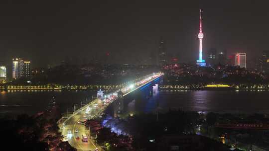 武汉长江大桥夜景航拍