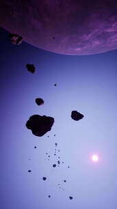 垂直的一大群小行星靠近一颗未知的行星