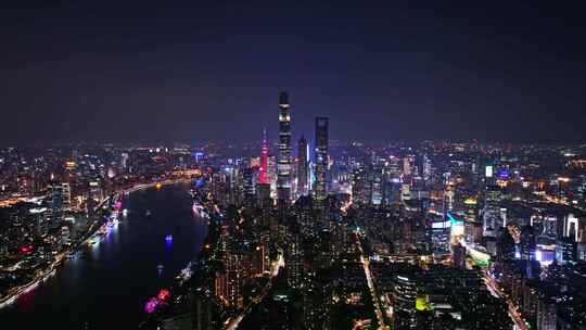 航拍上海外滩黄浦江陆家嘴城市夜景