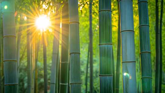 竹林晨曦阳光绿色竹子山林翠竹森林山林宁静