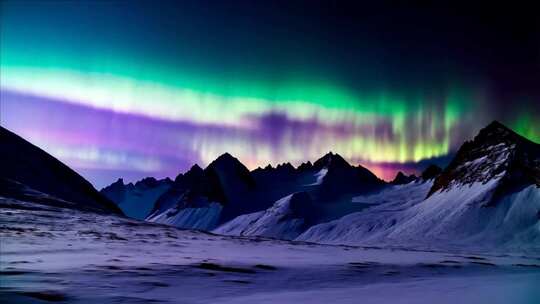 雪山上空的绚丽极光