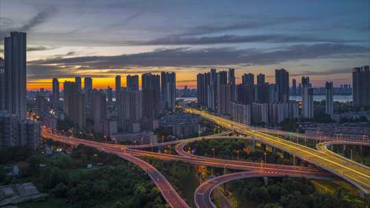 中国武汉两江四岸城市地标风光