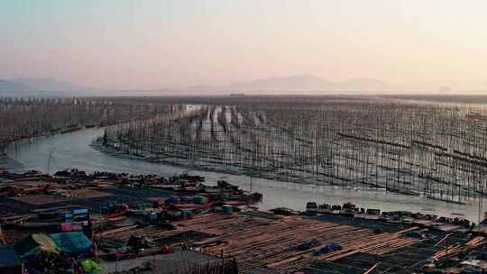 福建霞浦海岛海边滩涂日落晚霞自然风光