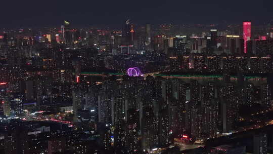 中国辽宁沈阳和平区长白岛夜景航拍