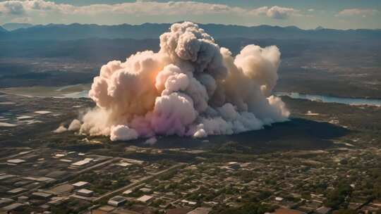 城市上空巨大爆炸烟雾