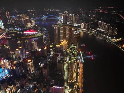 重庆朝天门中心渝中区航拍延时夜景城市风景