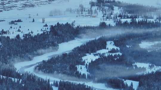 新疆北疆阿勒泰喀纳斯冬季雪景童话世界航拍