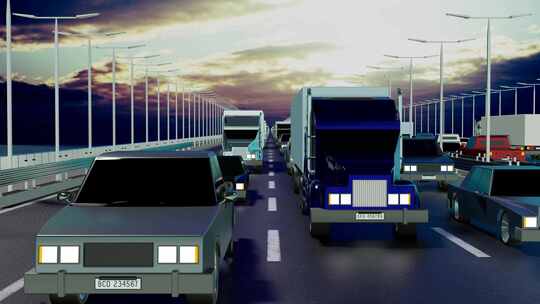 跨海大桥车流穿行3d动画