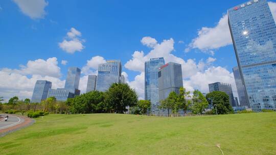 园林城市高楼建筑风光公园广场草地