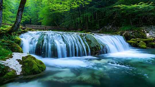 山间流水溪流瀑布森林树木河流青山绿水自然