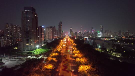 4K深圳福田区深南大道夜景航拍