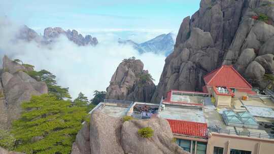 安徽省黄山风景区山峰云海航拍风景视频大自