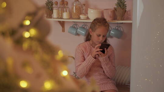 女孩用手机发送圣诞问候视频素材模板下载
