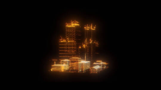 4k金黄色粒子城市建筑透明模型素材 (4)