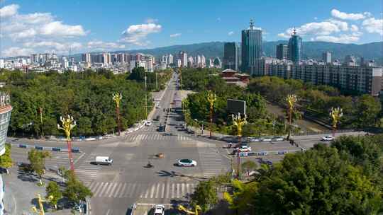 航拍临沧城道路延时02