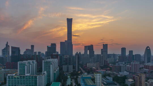 北京商务核心区的傍晚上摇摇镜头延时摄影
