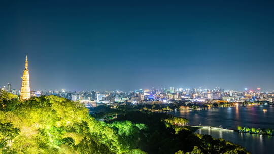 保俶塔西湖与杭州城市夜景古今同框