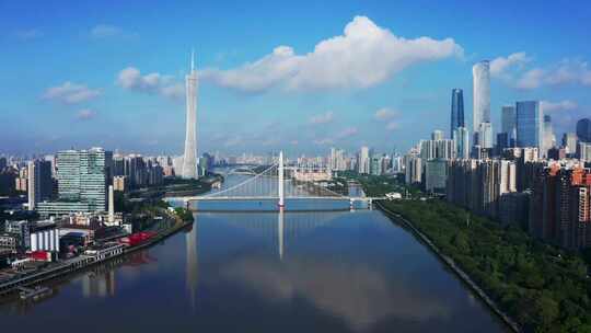 广州珠江新城猎德大桥蓝天航拍