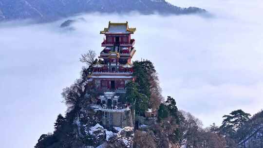 西安南五台景区冬雪雪景