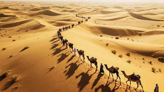 沙漠中的骆驼商队