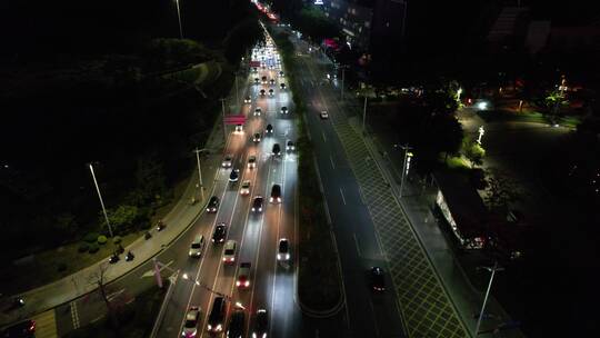 城市夜晚交通动态航拍