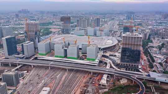 世界最大的广州白云火车站航拍高清4K视频视频素材模板下载