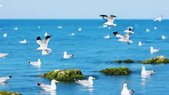 大海海鸥翱翔碧海蓝天飞鸟