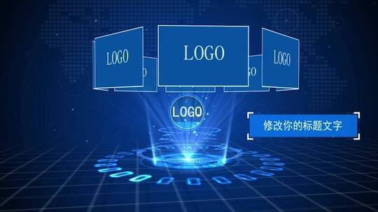 蓝色科技logo图文展示AE模板