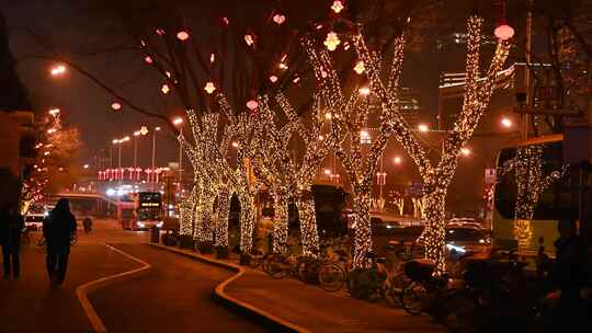 北京CBD城市夜景国贸桥节日夜景车流