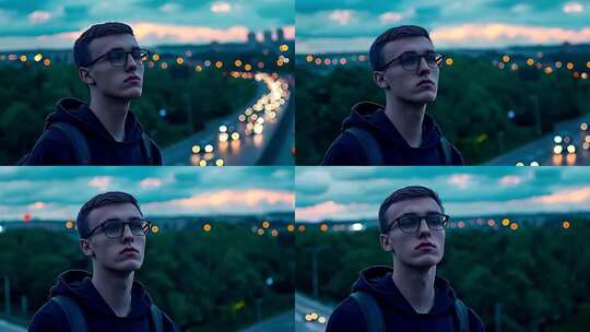 男子傍晚街道旁眺望远方高清在线视频素材下载