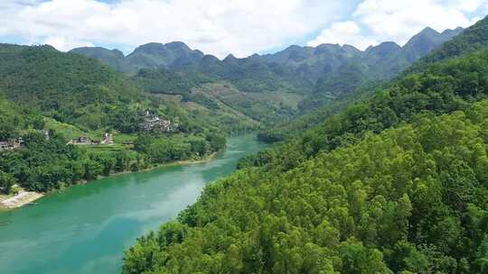 青山绿水河流  美丽乡村  乡村振兴航拍