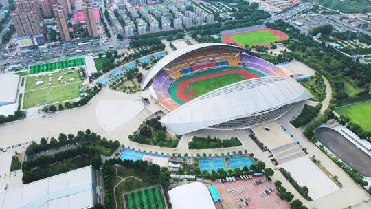 航拍河南省体中心郑州体育设施