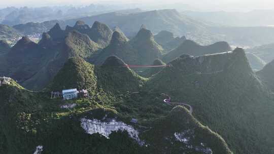 航拍绿意盎然的阳朔如意峰景区风光景色