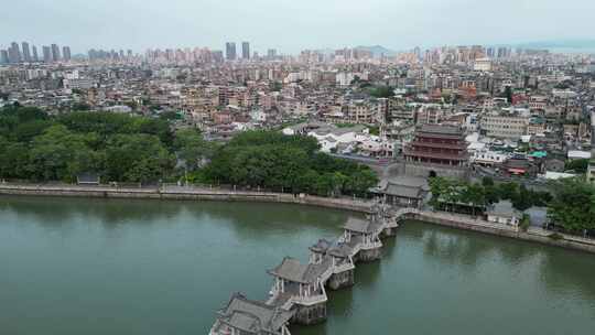 广东潮汕旅游地标潮州古城广济楼广济桥航拍