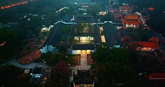 4k长沙湖南大学岳麓书院夜景航拍