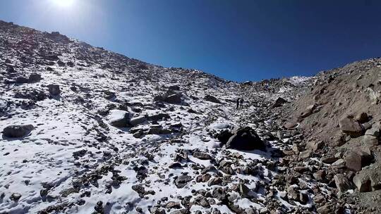 穿越机航拍攀登雪山冰川慕士塔格峰特殊视角