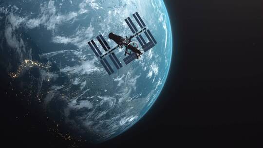 宇宙中飞行的空间站视频素材模板下载
