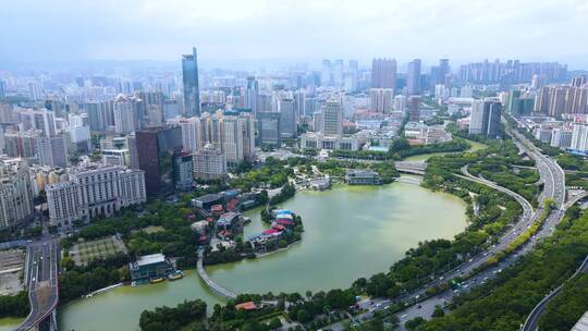 广西南宁民歌湖高楼大厦航拍