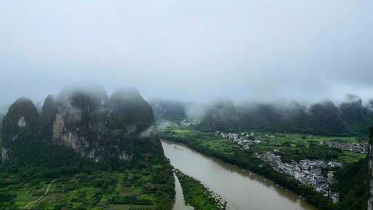 广西桂林烟雨漓江水墨画视频素材模板下载